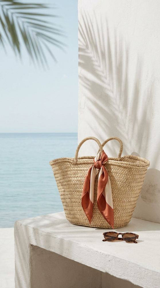 Straw tote by the sea